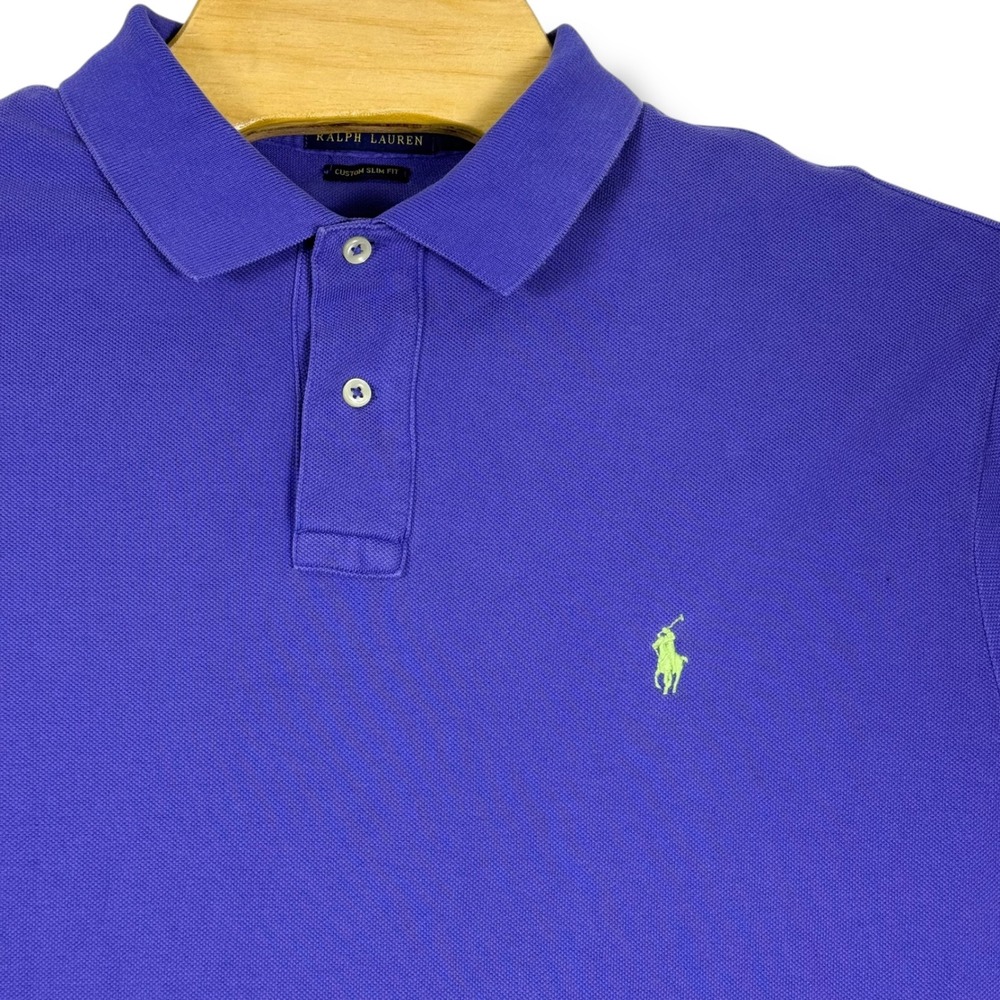 Polo Ralph Lauren Polo Shirt Men XXL Purple Custom Slim Fit Lime Pony Logo Golf‎